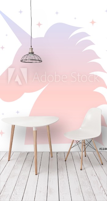 Picture of Cute pink blue gradient unicorn silhouette illustration